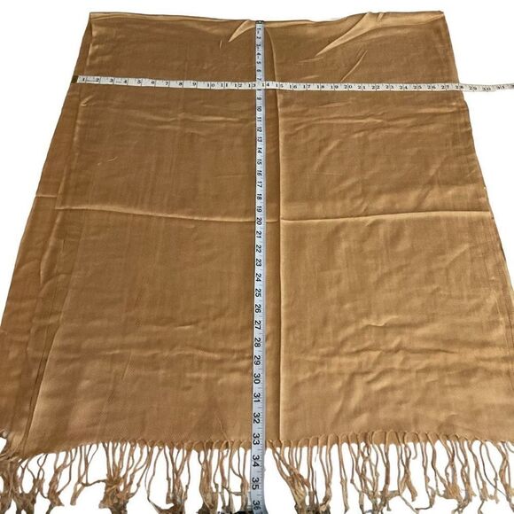 Pashmina Wrap Scarf Fringe Edge Golden Tan Color Women 28.5”x74” - Picture 7 of 12